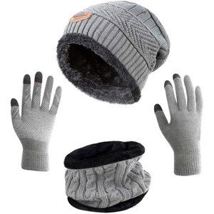 Winter Hat Scarf Gloves Slouchy Beanie Snow Knit Skull Cap Touch Screen Mittens